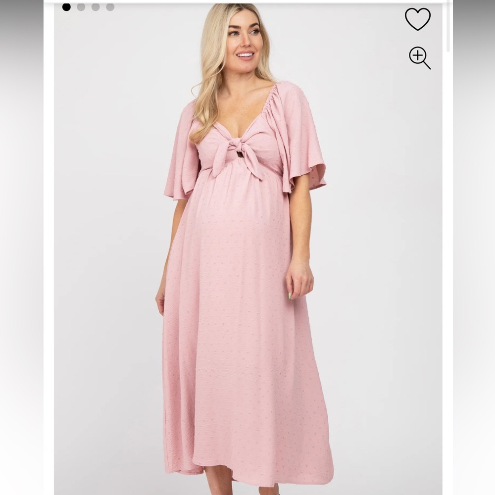 Mauve Textured Dot Front Tie Ruffle Sleeve Maternity Midi Dress